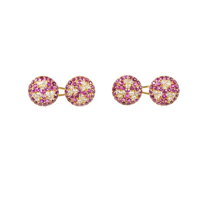 Pair of 19th century ruby and diamond cluster round cufflinks. | MasterArt